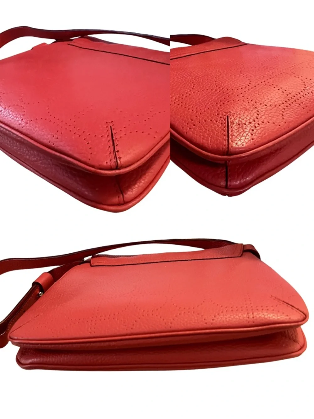 kate spade Red Pebbled Leather Crossbody Hobo with Floral Charm Accent
